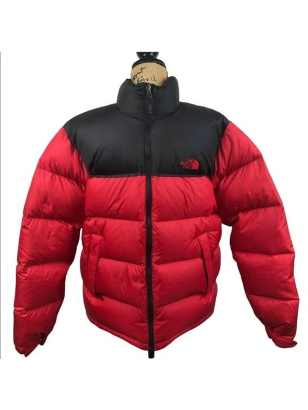 North Face Mens Nuptse 700 Red Black Puffer Jacket Goose Down Insulated Medium